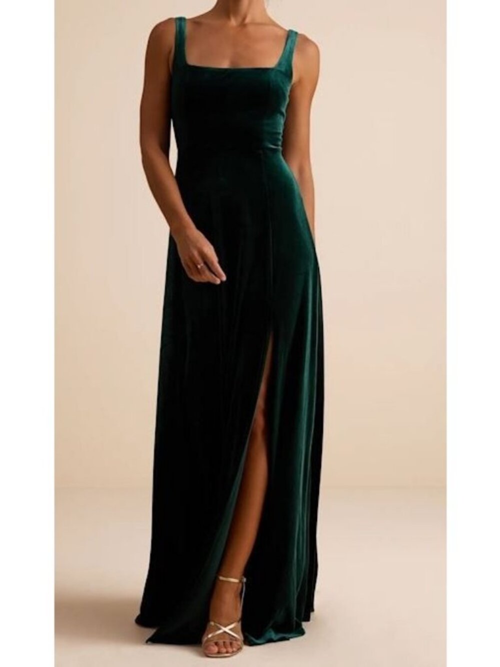 Lulus Graceful Invite Emerald Velvet Square Neck Lace-Up Maxi Dress Size S NWOT